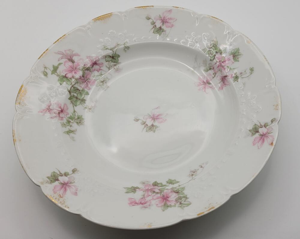 Antique Limoges France GDA Soup Bowl CH Field Haviland Pink Floral 9" c1900-1914